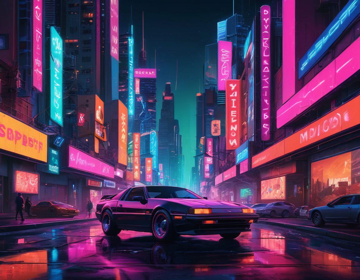 An artistic representation of a digital landscape filled with various adult entertainment symbols like film reels, streaming icons, and playful silhouettes, intertwined with vibrant neon colors and abstract shapes that evoke curiosity and allure. Include a background with an urban city skyline at night to enhance the modern vibe. super-realistic. vibrant colors. cyberpunk.